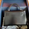 H Factory Bags Mini Kelly Shiny Box Leather Rivet Style Black Silver Hardware 19cm Full Handmade Phw