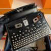 H Factory Bags Mini Kelly Shiny Box Leather Rivet Style Black Silver Hardware 19cm Full Handmade Phw