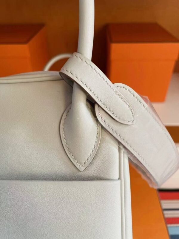 H Factory Bags Lindy Swift Leather M4 off white & Grey Silver Hardware 26cm Full Handmade Phw