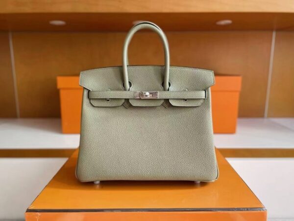 H Factory Bags Birkin Togo Leather Q1 Sage Green Silver Hardware 25cm Full Handmade