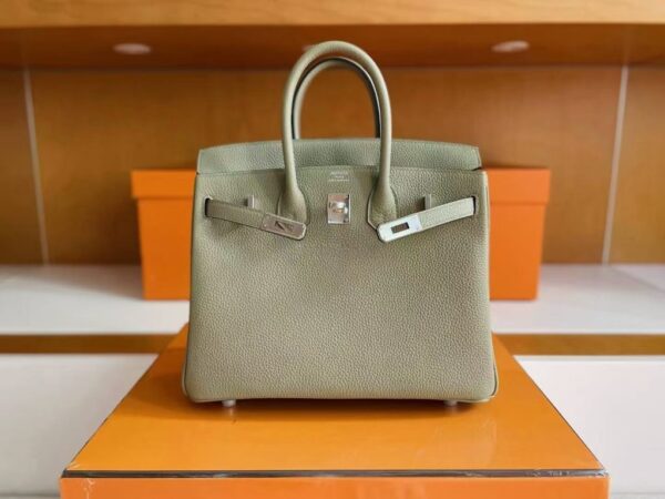 H Factory Bags Birkin Togo Leather Q1 Sage Green Silver Hardware 25cm Full Handmade