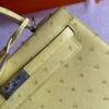 H Factory Bags Kelly Ostrich Leather Lemon Yellow Silver Hardware 25cm Full Handmade