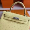 H Factory Bags Kelly Ostrich Leather Lemon Yellow Silver Hardware 25cm Full Handmade