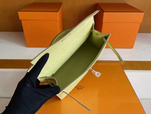 H Factory Bags Mini Kelly Pochette Ostrich Leather Light Yellow Silver Hardware 22cm Full Handmade