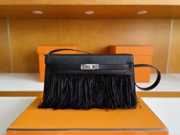 mmexport1748271400342-1024x769-1 H Factory Bags Kelly Elan Chever Leather Black Silver Hardware 27cm Full Handmade