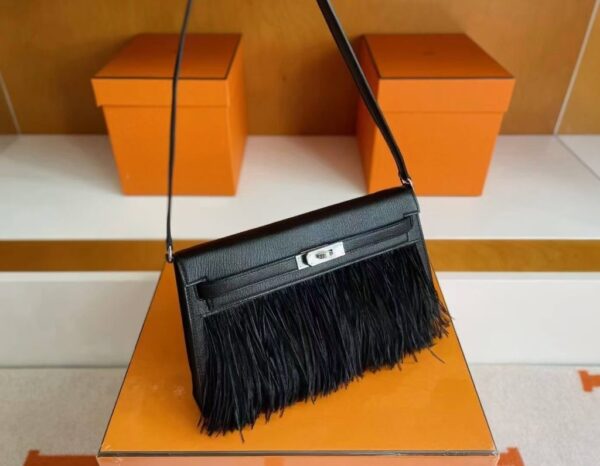 mmexport1748271403412-1024x796-1 H Factory Bags Kelly Elan Chever Leather Black Silver Hardware 27cm Full Handmade