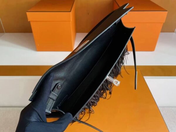 mmexport1748271411328-1024x768-1 H Factory Bags Kelly Elan Chever Leather Black Silver Hardware 27cm Full Handmade