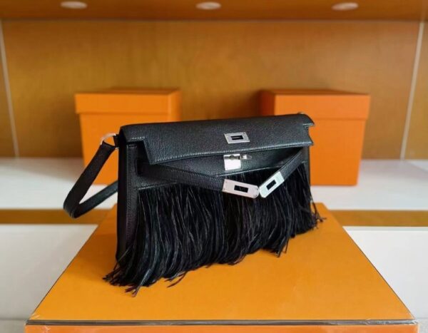 mmexport1748271412974-1024x797-1 H Factory Bags Kelly Elan Chever Leather Black Silver Hardware 27cm Full Handmade