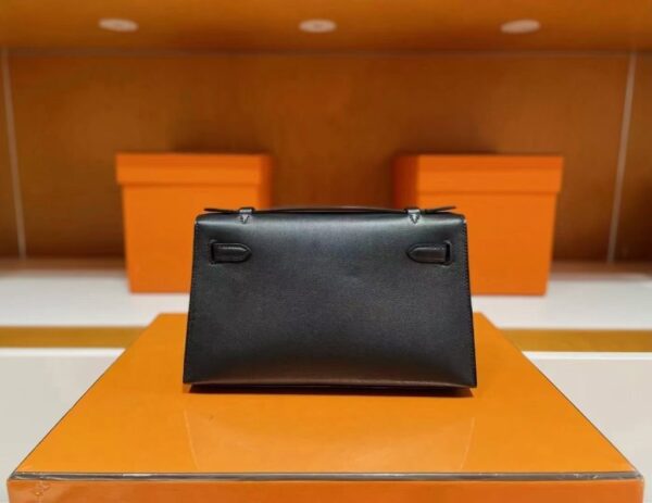 H Factory Bags Mini Kelly Pochette Swift Leather Black Silver Hardware 22cm Full Handmade