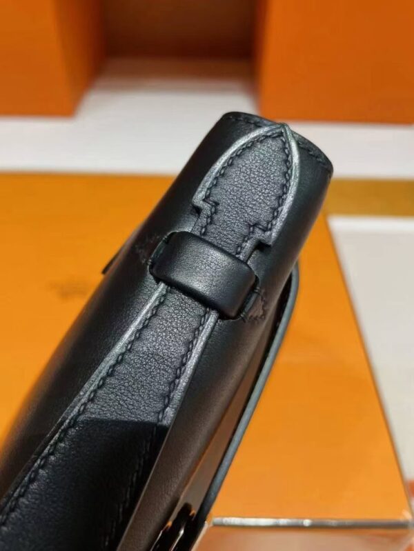 H Factory Bags Mini Kelly Pochette Swift Leather Black Silver Hardware 22cm Full Handmade