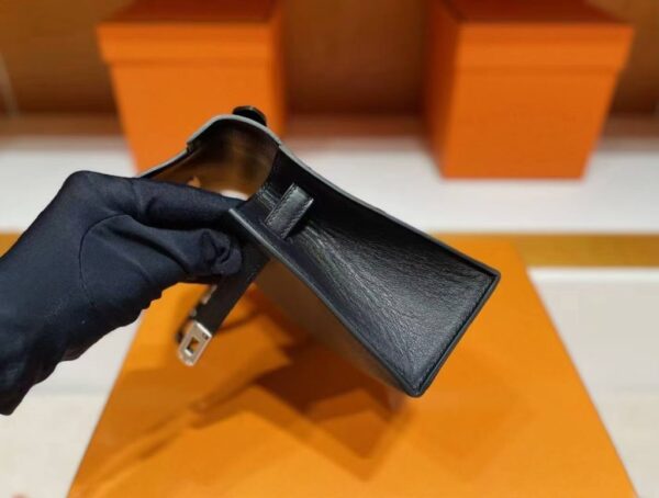 H Factory Bags Mini Kelly Pochette Swift Leather Black Silver Hardware 22cm Full Handmade