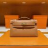 H Factory Bags Mini Kelly Pochette Swift Leather Golden Brown Gold Hardware 22cm Full Handmade
