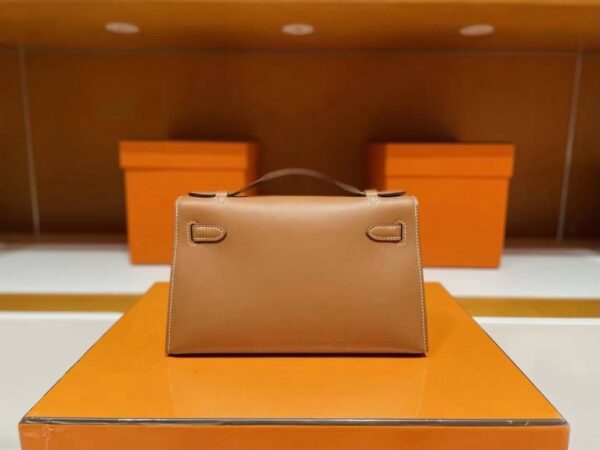 H Factory Bags Mini Kelly Pochette Swift Leather Golden Brown Gold Hardware 22cm Full Handmade