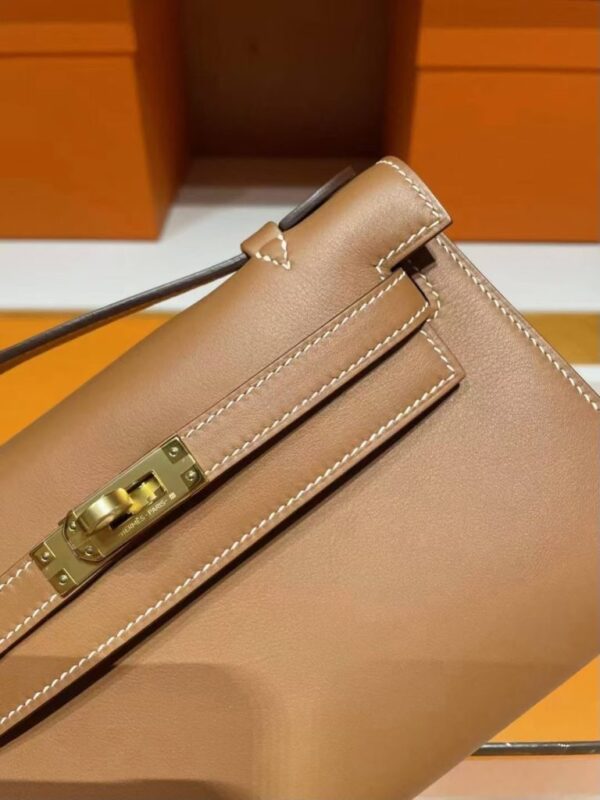 H Factory Bags Mini Kelly Pochette Swift Leather Golden Brown Gold Hardware 22cm Full Handmade