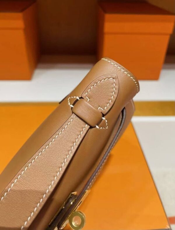 H Factory Bags Mini Kelly Pochette Swift Leather Golden Brown Gold Hardware 22cm Full Handmade