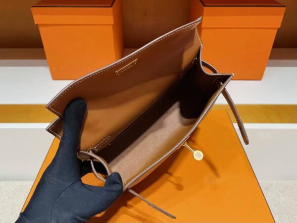 H Factory Bags Mini Kelly Pochette Swift Leather Golden Brown Gold Hardware 22cm Full Handmade