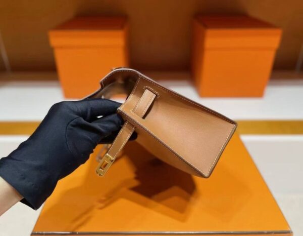 H Factory Bags Mini Kelly Pochette Swift Leather Golden Brown Gold Hardware 22cm Full Handmade