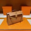 H Factory Bags Mini Kelly Pochette Swift Leather Golden Brown Gold Hardware 22cm Full Handmade
