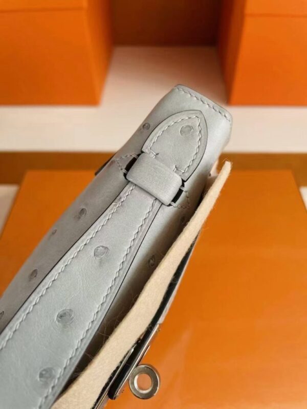 H Factory Bags Mini Kelly Pochette Ostrich Leather dusty blue Silver Hardware 22cm Full Handmade