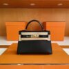 H Factory Bags Mini Kelly Touch Epsom & Crocodile Black Gold Hardware 19cm Full Handmade
