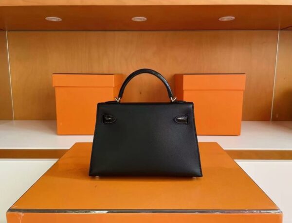 H Factory Bags Mini Kelly Touch Epsom & Crocodile Black Gold Hardware 19cm Full Handmade