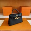 H Factory Bags Mini Kelly Touch Epsom & Crocodile Black Gold Hardware 19cm Full Handmade