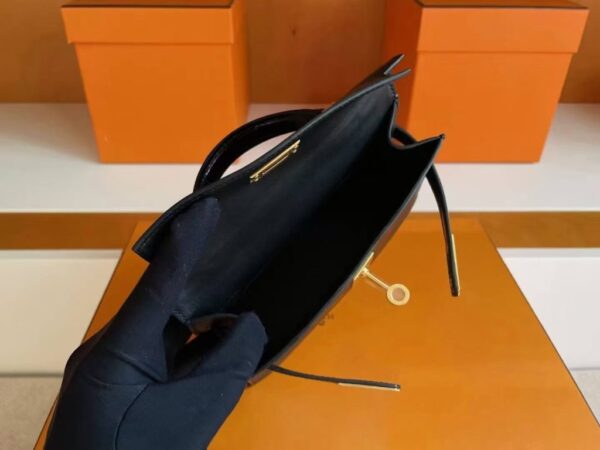 H Factory Bags Mini Kelly Touch Epsom & Crocodile Black Gold Hardware 19cm Full Handmade