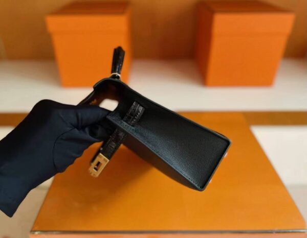 H Factory Bags Mini Kelly Touch Epsom & Crocodile Black Gold Hardware 19cm Full Handmade