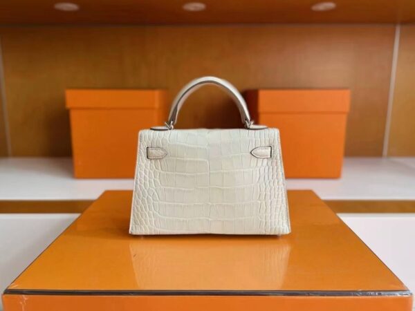 H Factory Bags Mini Kelly Matte Alligator Crocodile Cream White Silver Hardware 19cm Full Handmade