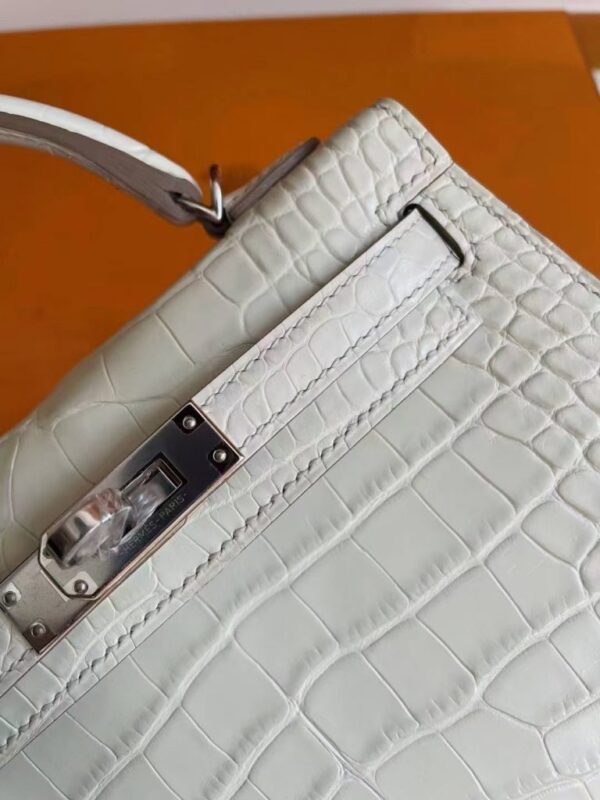 H Factory Bags Mini Kelly Matte Alligator Crocodile Cream White Silver Hardware 19cm Full Handmade