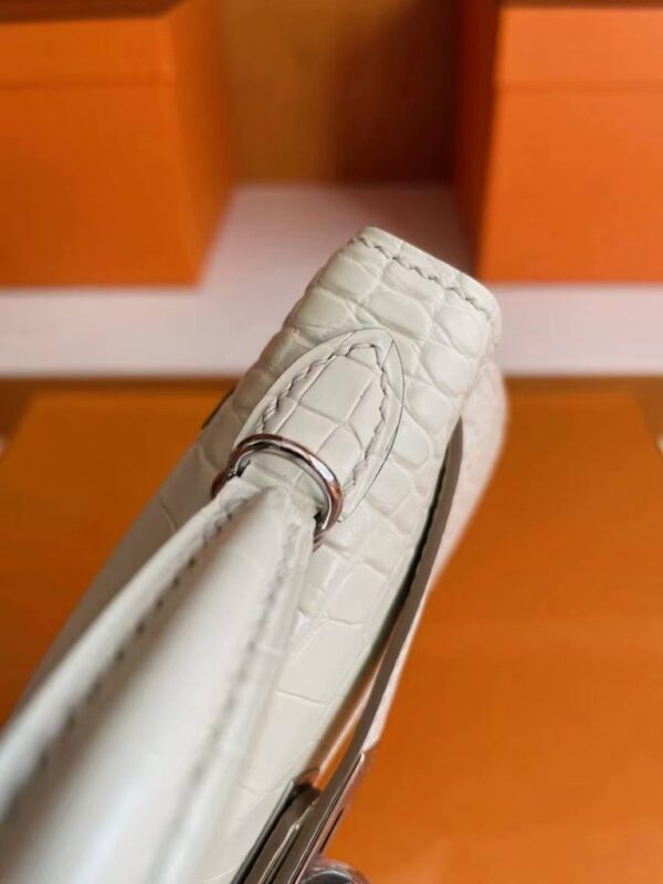 H Factory Bags Mini Kelly Matte Alligator Crocodile Cream White Silver Hardware 19cm Full Handmade