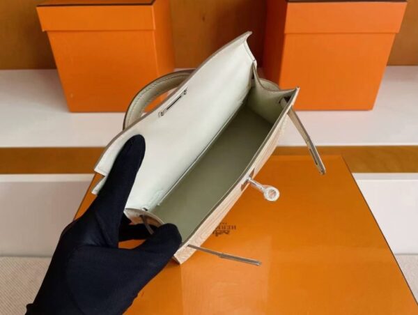 H Factory Bags Mini Kelly Matte Alligator Crocodile Cream White Silver Hardware 19cm Full Handmade