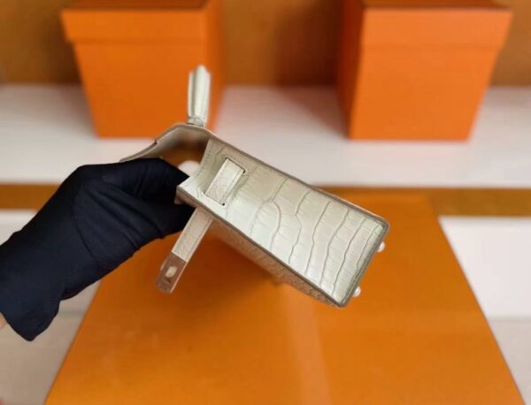 H Factory Bags Mini Kelly Matte Alligator Crocodile Cream White Silver Hardware 19cm Full Handmade