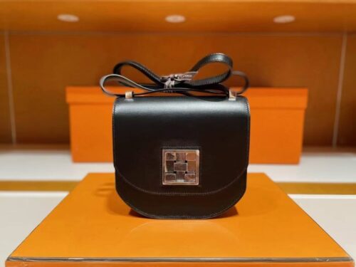 H Factory Bags Mosaique Shiny Box Leather Black Silver Hardware 17cm Full Handmade