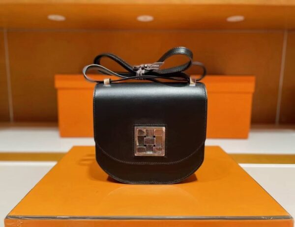 H Factory Bags Mosaique Shiny Box Leather Black Silver Hardware 17cm Full Handmade