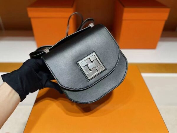 H Factory Bags Mosaique Shiny Box Leather Black Silver Hardware 17cm Full Handmade