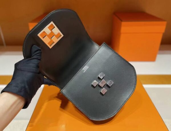 H Factory Bags Mosaique Shiny Box Leather Black Silver Hardware 17cm Full Handmade