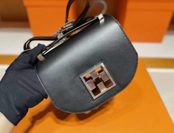 H Factory Bags Mosaique Shiny Box Leather Black Silver Hardware 17cm Full Handmade