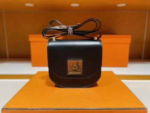 H Factory Bags Mosaique Shiny Box Leather Black Gold Hardware 17cm Full Handmade