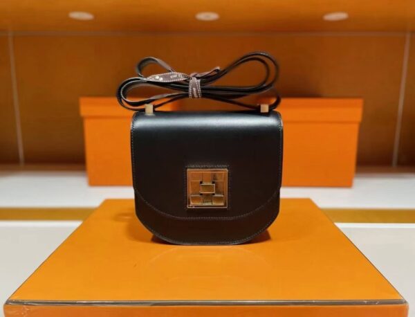 H Factory Bags Mosaique Shiny Box Leather Black Gold Hardware 17cm Full Handmade