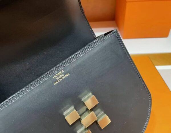 H Factory Bags Mosaique Shiny Box Leather Black Gold Hardware 17cm Full Handmade