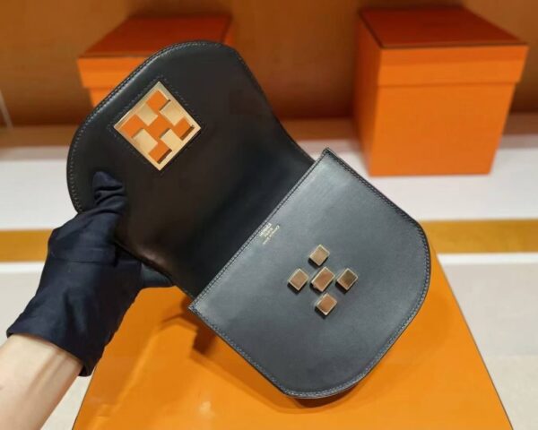 H Factory Bags Mosaique Shiny Box Leather Black Gold Hardware 17cm Full Handmade