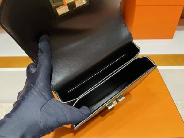 H Factory Bags Mosaique Shiny Box Leather Black Gold Hardware 17cm Full Handmade