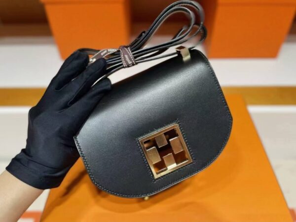 H Factory Bags Mosaique Shiny Box Leather Black Gold Hardware 17cm Full Handmade