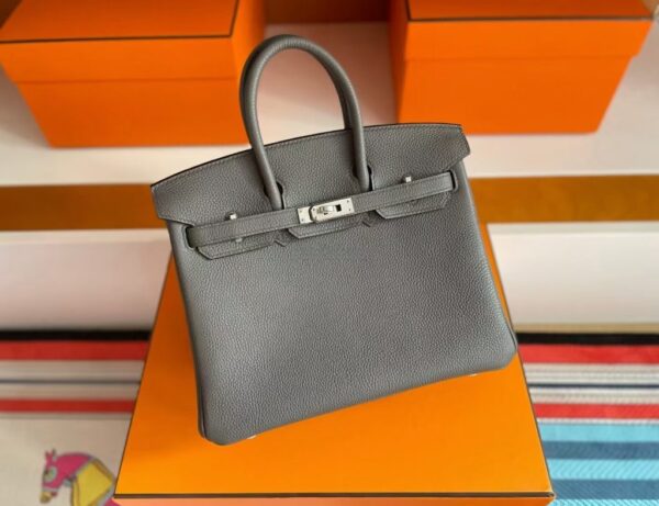H Factory Bags Birkin Togo Leather medium grey Silver Hardware 25cm Full Handmade