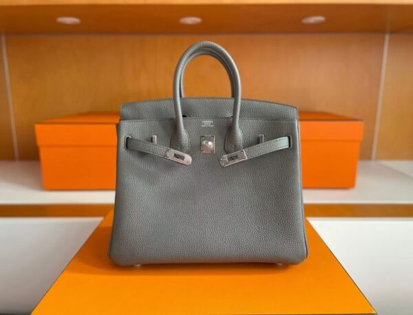 H Factory Bags Birkin Togo Leather medium grey Silver Hardware 25cm Full Handmade
