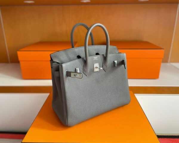 H Factory Bags Birkin Togo Leather medium grey Silver Hardware 25cm Full Handmade