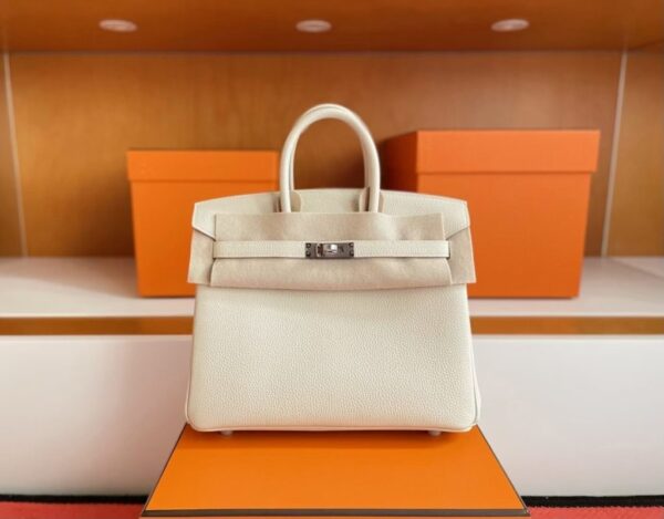 H Factory Bags Birkin Togo Leather Gream White Silver Hardware 25cm Full Handmade