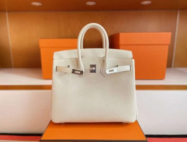 H Factory Bags Birkin Togo Leather Gream White Silver Hardware 25cm Full Handmade