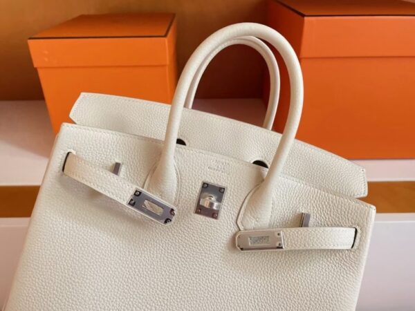 H Factory Bags Birkin Togo Leather Gream White Silver Hardware 25cm Full Handmade